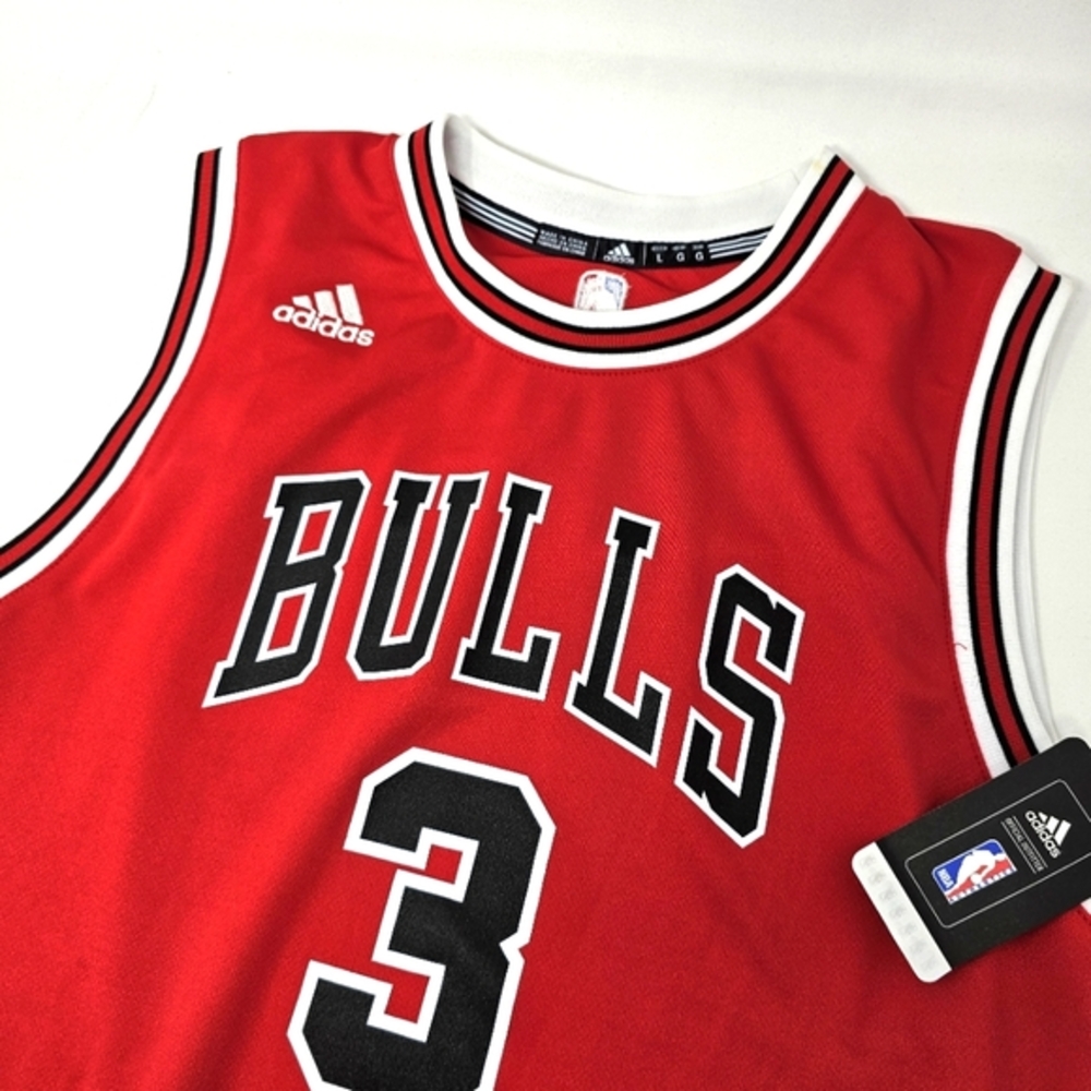 NWT Adidas Chicago‎ Bulls Dwyane Wade #3 Youth Size Large NBA Jersey Red Black.